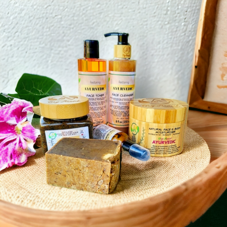 OrgAnnick Natural Ayurvedic Skincare Set (6-Pack) – Herbal Body Cream, Scrub, Soap, Toner, Serum & Cleanser with Red Palm & Kernel Oil – Paraben-Free, Sulfate-Free, Silicone-Free