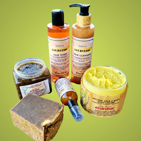 OrgAnnick Natural Ayurvedic Skincare Set (6-Pack) – Herbal Body Cream, Scrub, Soap, Toner, Serum & Cleanser with Red Palm & Kernel Oil – Paraben-Free, Sulfate-Free, Silicone-Free