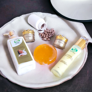 La Dame Gold Skincare Bundle – Complete Self-Care Set with Lotion, Body Wash, Serum, Soap, Face Cream & Wellness Capsules – Luxurious Everyday Essentials