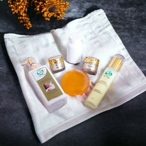 La Dame Gold Skincare Bundle – Complete Self-Care Set with Lotion, Body Wash, Serum, Soap, Face Cream & Wellness Capsules – Luxurious Everyday Essentials
