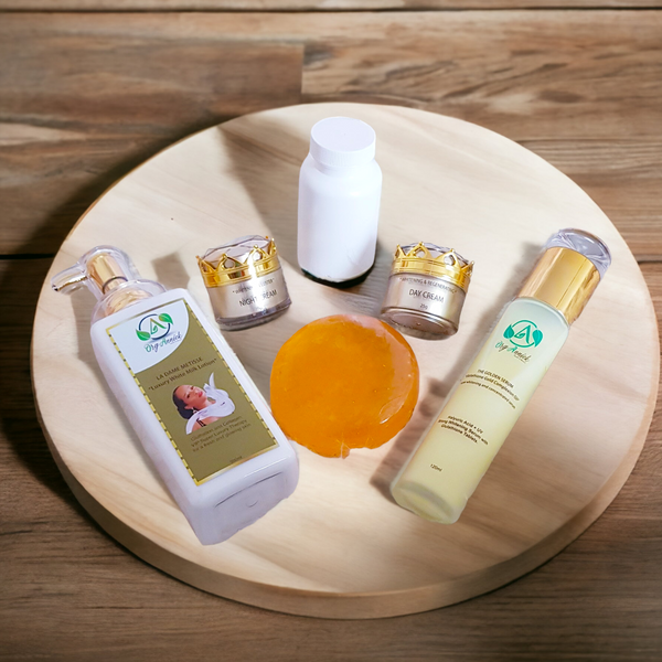 La Dame Gold Skincare Bundle – Complete Self-Care Set with Lotion, Body Wash, Serum, Soap, Face Cream & Wellness Capsules – Luxurious Everyday Essentials