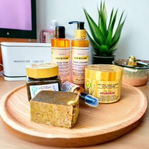 OrgAnnick Natural Ayurvedic Skincare Set (6-Pack) – Herbal Body Cream, Scrub, Soap, Toner, Serum & Cleanser with Red Palm & Kernel Oil – Paraben-Free, Sulfate-Free, Silicone-Free