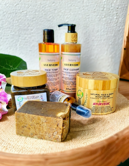 OrgAnnick Natural Ayurvedic Skincare Set (6-Pack) – Herbal Body Cream, Scrub, Soap, Toner, Serum & Cleanser with Red Palm & Kernel Oil – Paraben-Free, Sulfate-Free, Silicone-Free