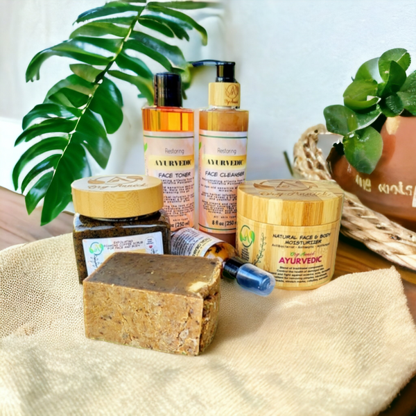 OrgAnnick Natural Ayurvedic Skincare Set (6-Pack) – Herbal Body Cream, Scrub, Soap, Toner, Serum & Cleanser with Red Palm & Kernel Oil – Paraben-Free, Sulfate-Free, Silicone-Free