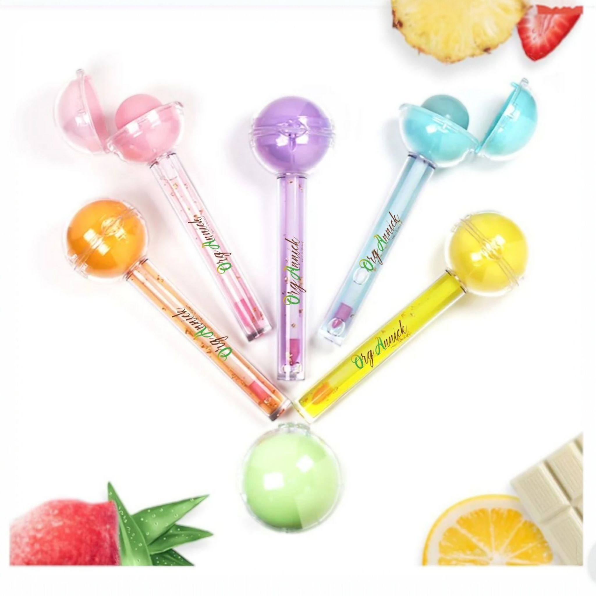 Fruit Flavor Lollipop – 2-en-1 Magic Color Changing Lip Balm & Gloss/ Lip Oil