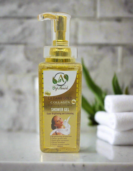 La Dame Gold Collagen & Glutathione Exfoliating Shower Gel 16oz – Skin Brightening Body Wash with Anti-Aging & Deep Cleansing for Glowing, Smooth Skin – For All Skin Types