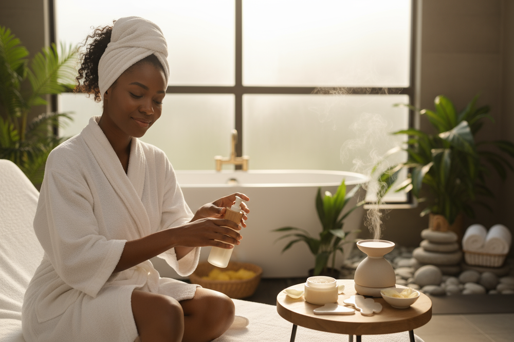 black woman body care self care moment 