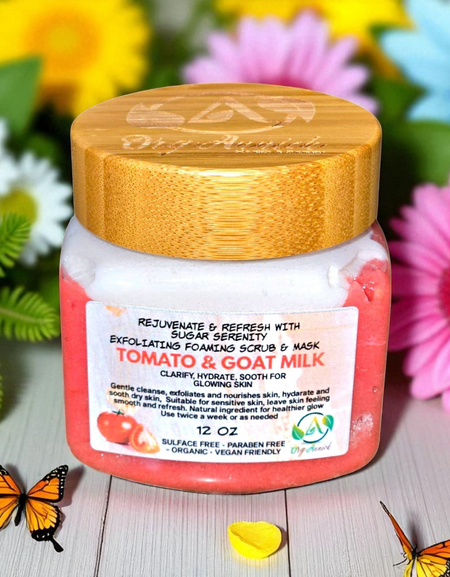 OrgAnnick Tomato & Milk Sugar Scrub & Face Mask - Natural Exfoliator for Glowing Skin. Gentle, Non-Comedogenic Exfoliant for Sensitive Skin. - 12 oz